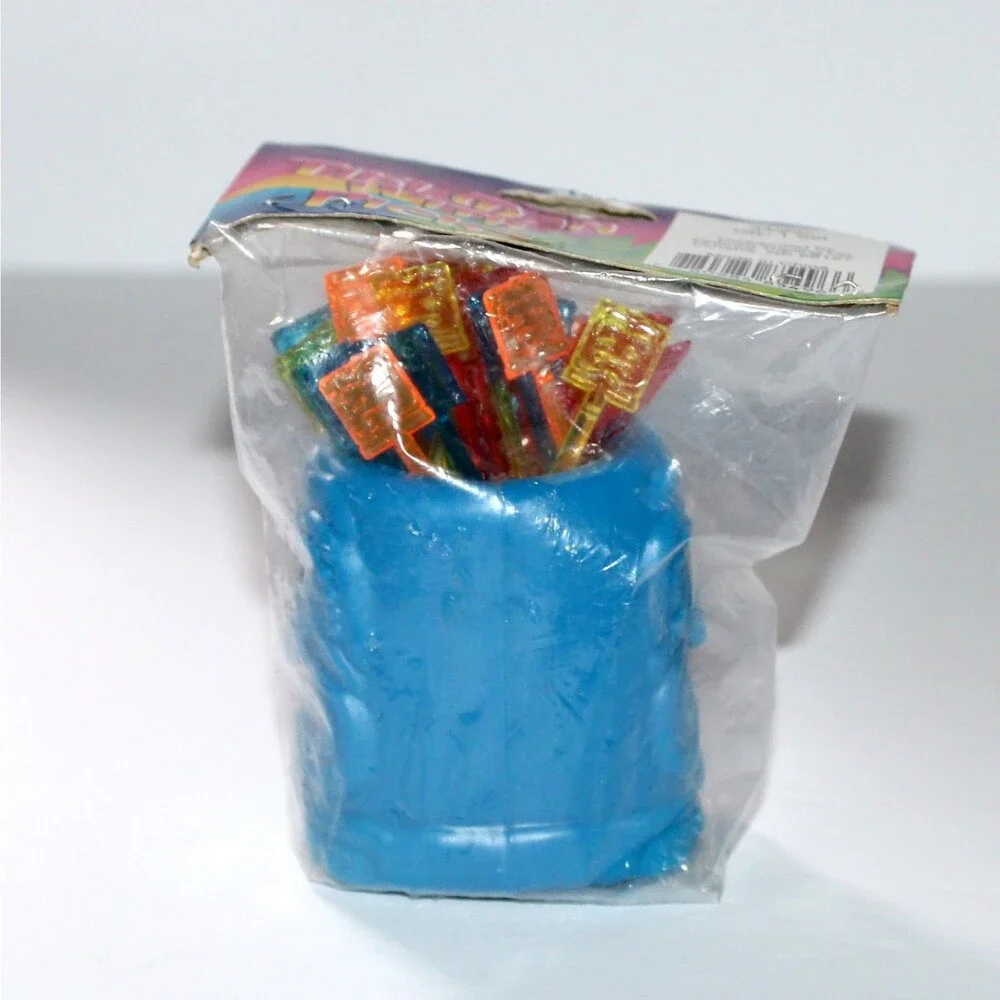Tiki Picks with Holder blue plastic 34 pieces hula cocktail party